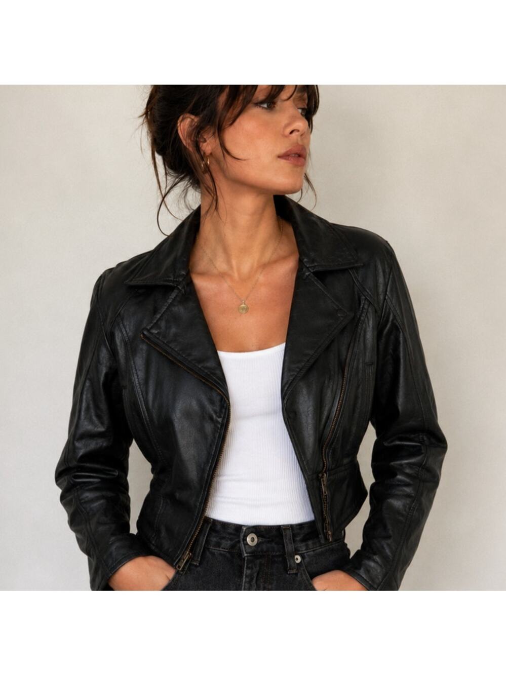 Wilsons VTG SZ XS (4) Black Leather 80's Moto Jacket